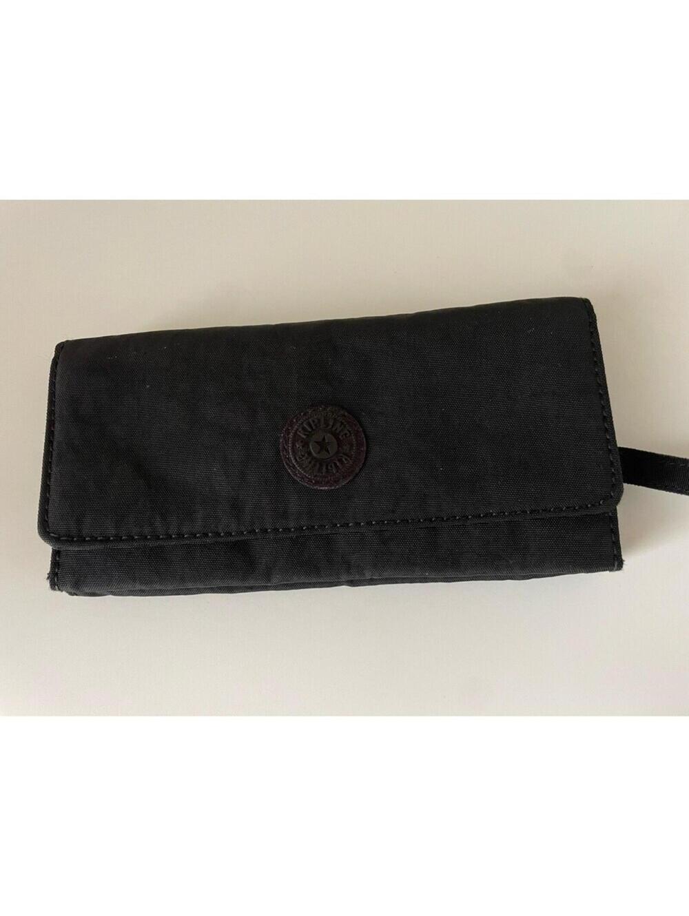Kipling Crinkle Black Nylon Wallet Trifold Organizer Card Holder Zip Pocket EUC